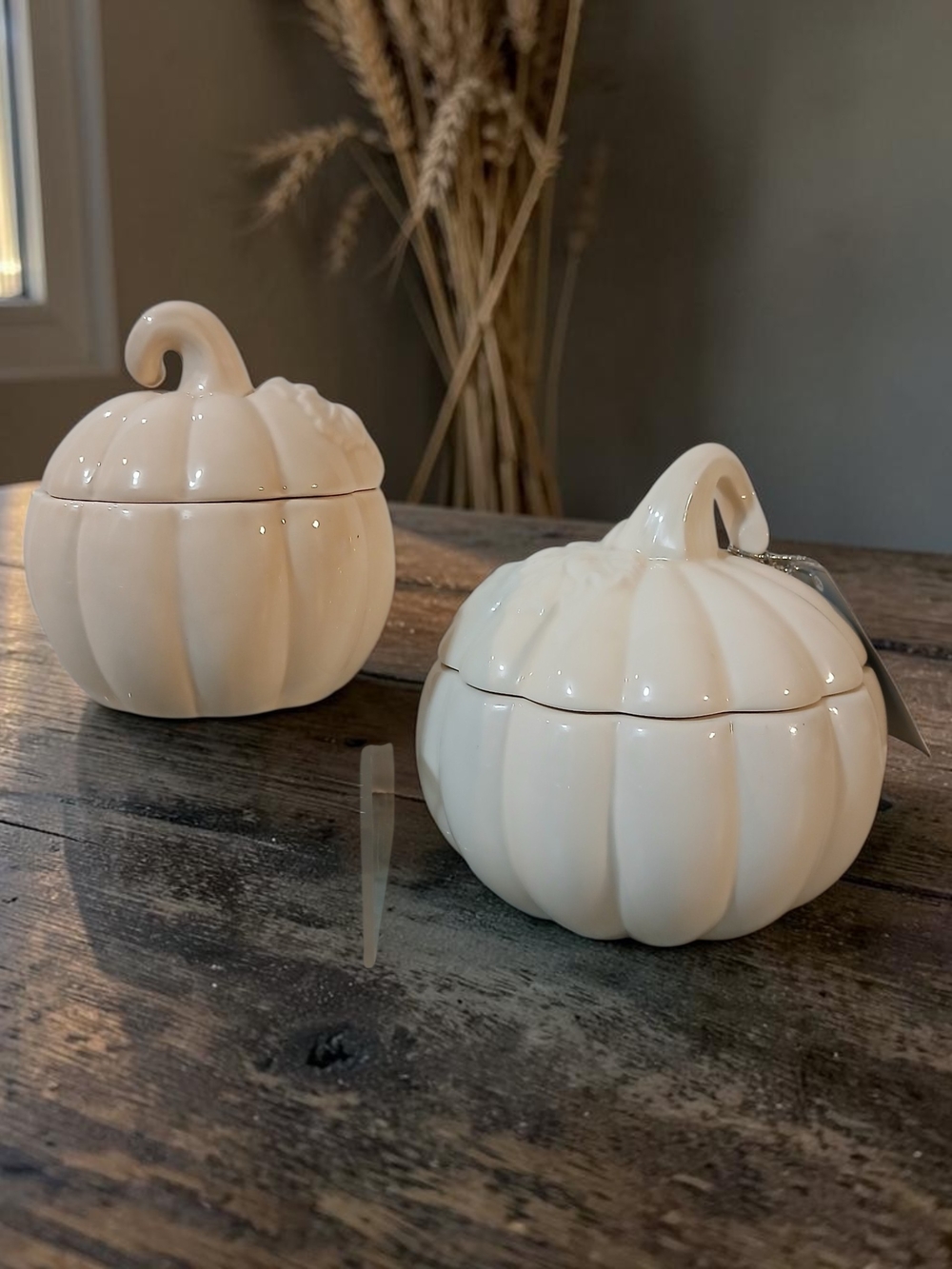 White Ceramic Pumpkin Candle And Empty Candle - Decorative Home Accent